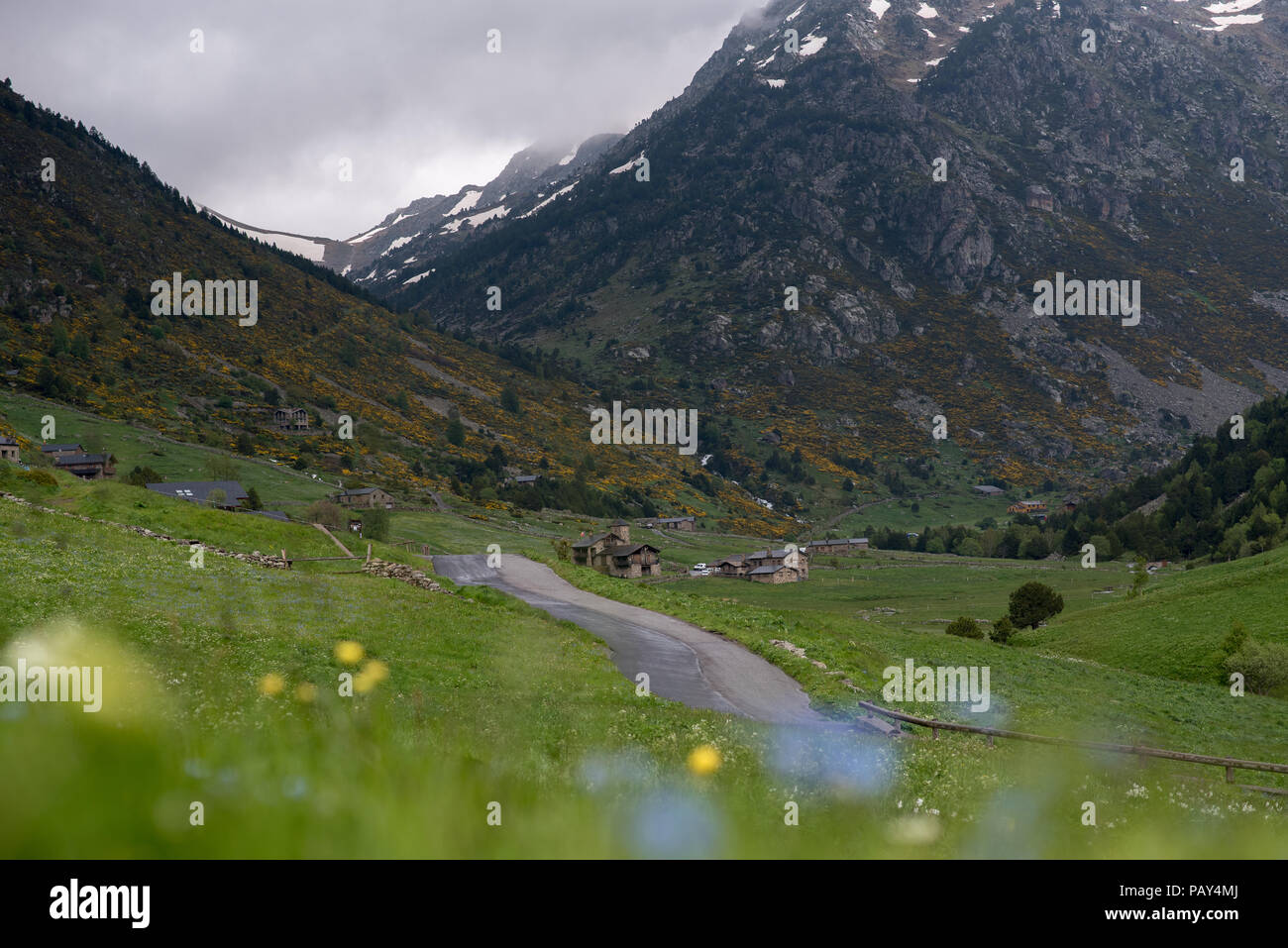 Schöne Landschaft im Vall d Incles, Canillo, Andorra. Stockfoto