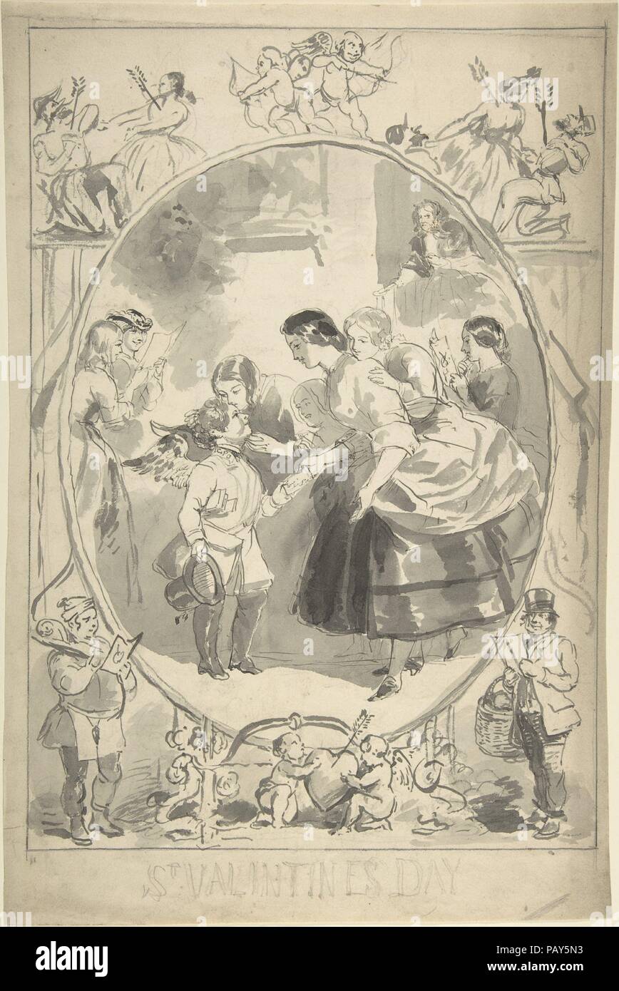 Design für das Cover eines Magazins, Valentinstag. Artist: Anonyme, Briten, 19. Jahrhundert, zurückzuführen auf Charles Green (British, 1840-1898 Hampstead). Maße: Blatt: 14 3/4 x 6 3/4 in. (37,5 x 17,1 cm). Erschienen in: London; Leipzig; Dresden. Datum: Ca. 1860. Museum: Metropolitan Museum of Art, New York, USA. Stockfoto