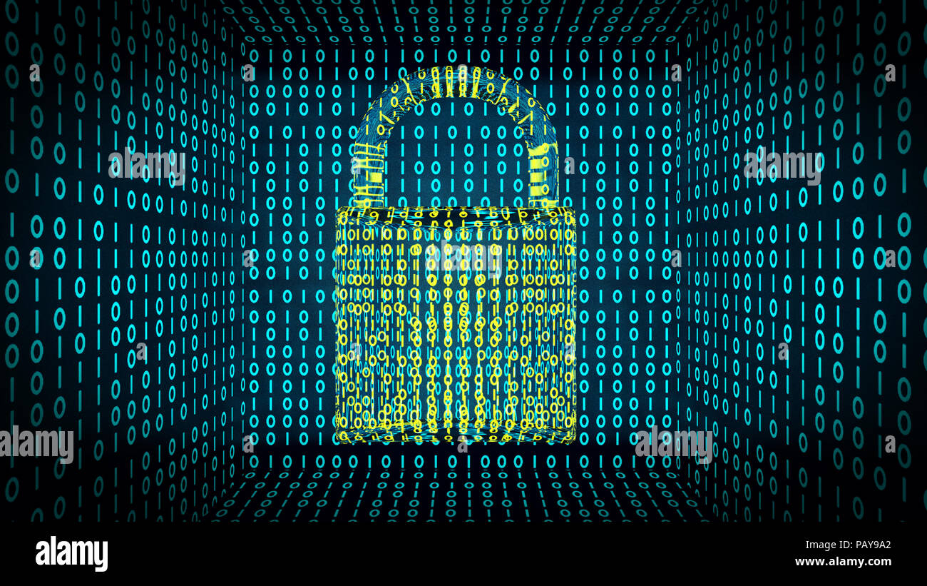 Binäre lock zeigt digitalen und Online Sicherheit Stockfoto