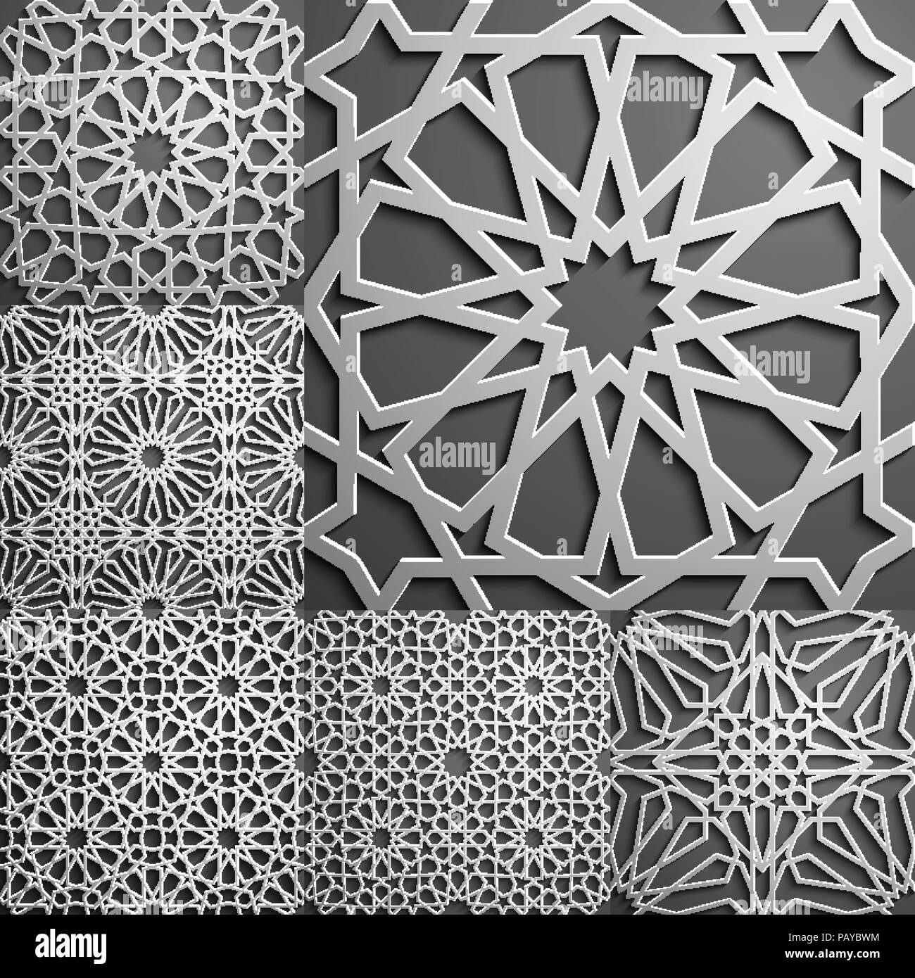 Islamische Muster. Nahtlose arabische geometrische Muster, Osten ornament Ornament, indischen, persischen Motiv, 3 D. Endlose Textur kann für Tapeten verwendet werden, musterfüllungen, Webseite Hintergrund. Stock Vektor