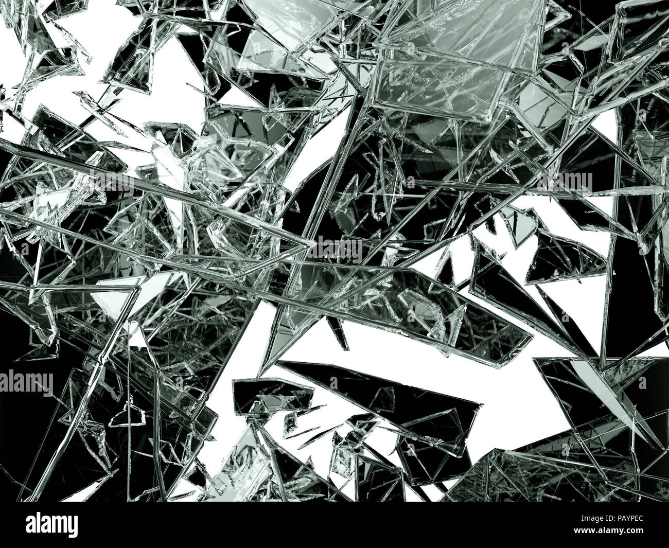 Stücke von Glas zerbrochen auf Weiß, 3D-Darstellung oder gerissen; 3D-Rendering Stockfoto