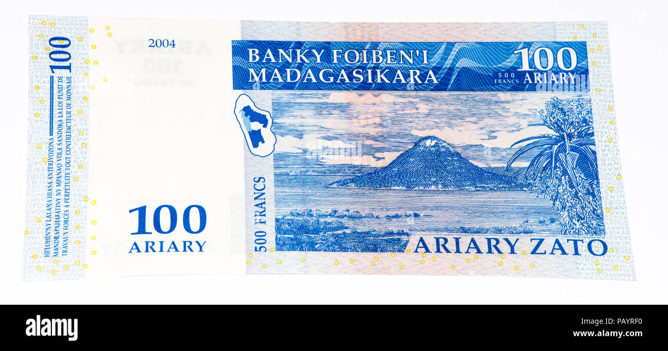 100 madagassischen Ariary Bank Note von Madagaskar. Madagassischen ariary ist die nationale Währung der Republik Madagaskar Stockfoto