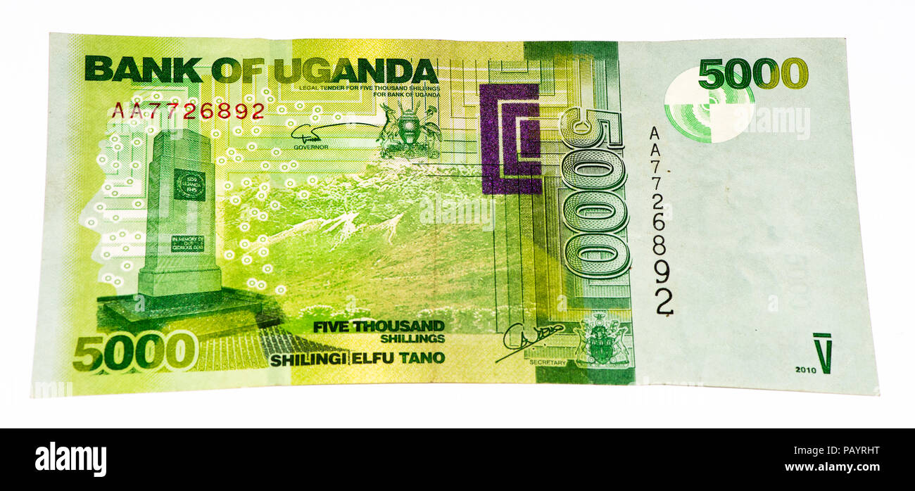 5000 ugandische Schilling Bank Note. Ugandische Schilling ist die nationale Währung der Uganda Stockfoto