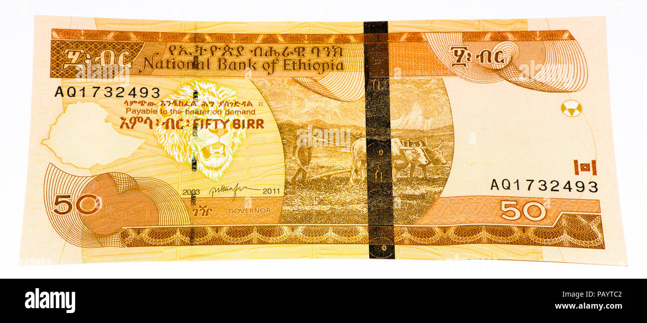 50 äthiopische Birr Bank Note. Birr ist die nationale Währung der Äthiopien Stockfoto