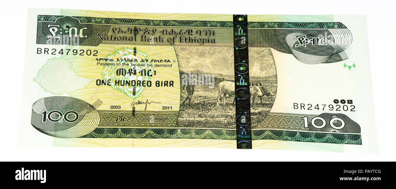 100 Äthiopische Birr Bank Note. Birr ist die nationale Währung der Äthiopien Stockfoto