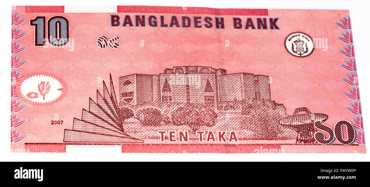 VELIKIE LUKI, Russland - Juli 30, 2015: 10 taka Bank Note. Taka ist die nationale Währung von Bangladesch Stockfoto