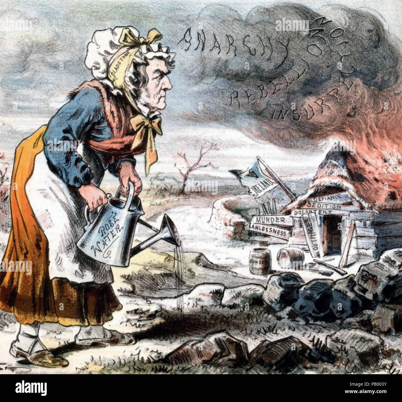 WILLIAM GLADSTONE (1809-1898) als britischer Premierminister konfrontiert die Probleme von Irland in eine Karikatur über 1881 Stockfoto