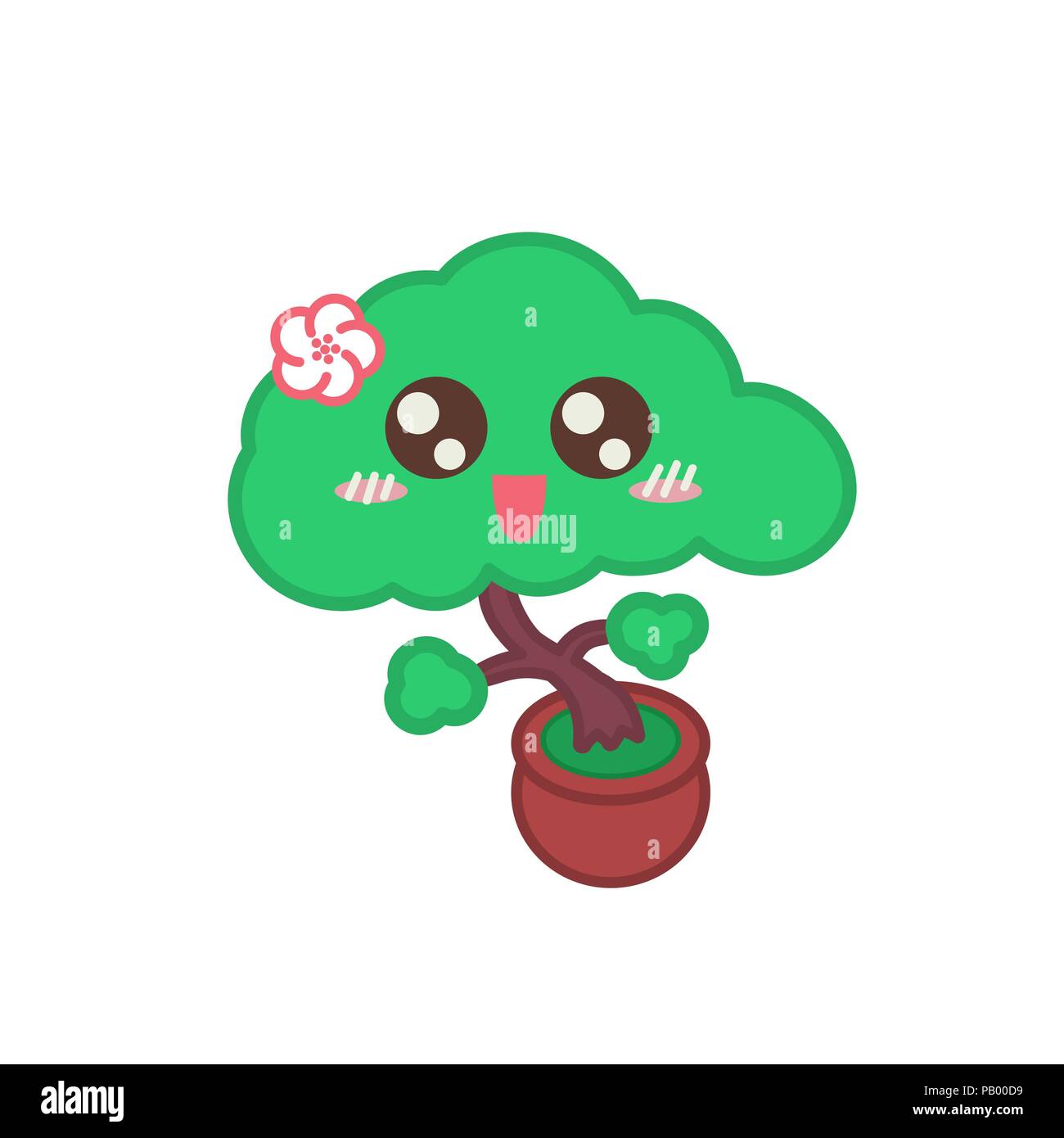 Vector Illustration eines niedlichen Baby girl Bonsai Baum mit Gesicht und Kirsche Blume Tanzen in einen Topf isoliert auf weißem Stock Vektor