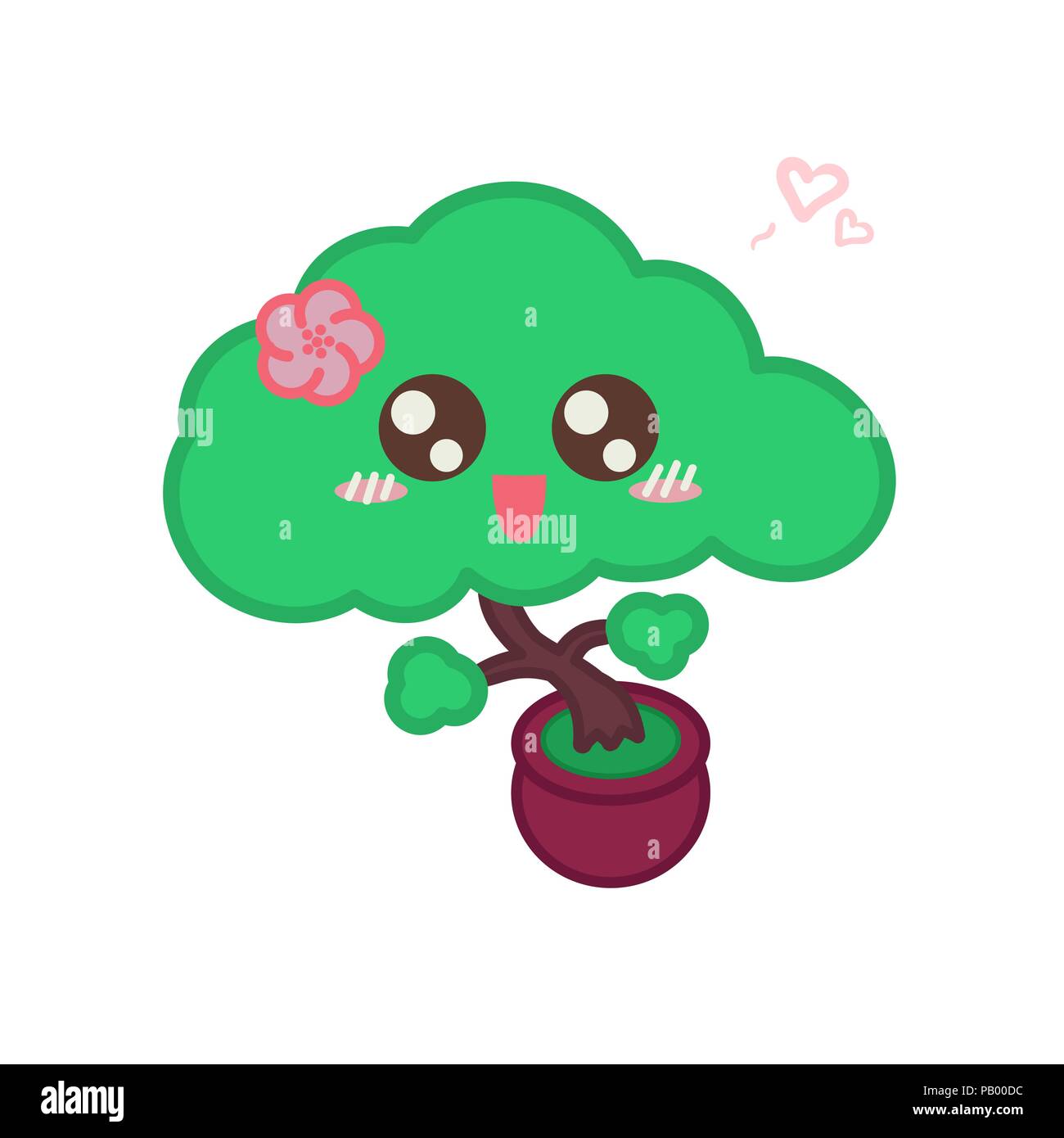 Vector Illustration eines niedlichen Baby girl Bonsai Baum mit Gesicht und Kirsche Blume Tanzen in einen Topf isoliert auf weißem Stock Vektor