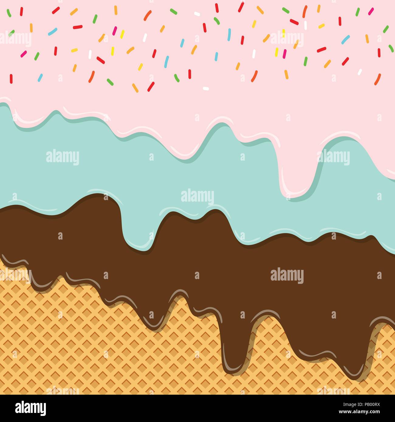 Süße geschmack Eis Textur Schicht schmolz auf Wafer Hintergrund Muster Tapete. Vector Illustration. druckvolle kreative Pastell- und Pastelltönen Minimalismus Stock Vektor