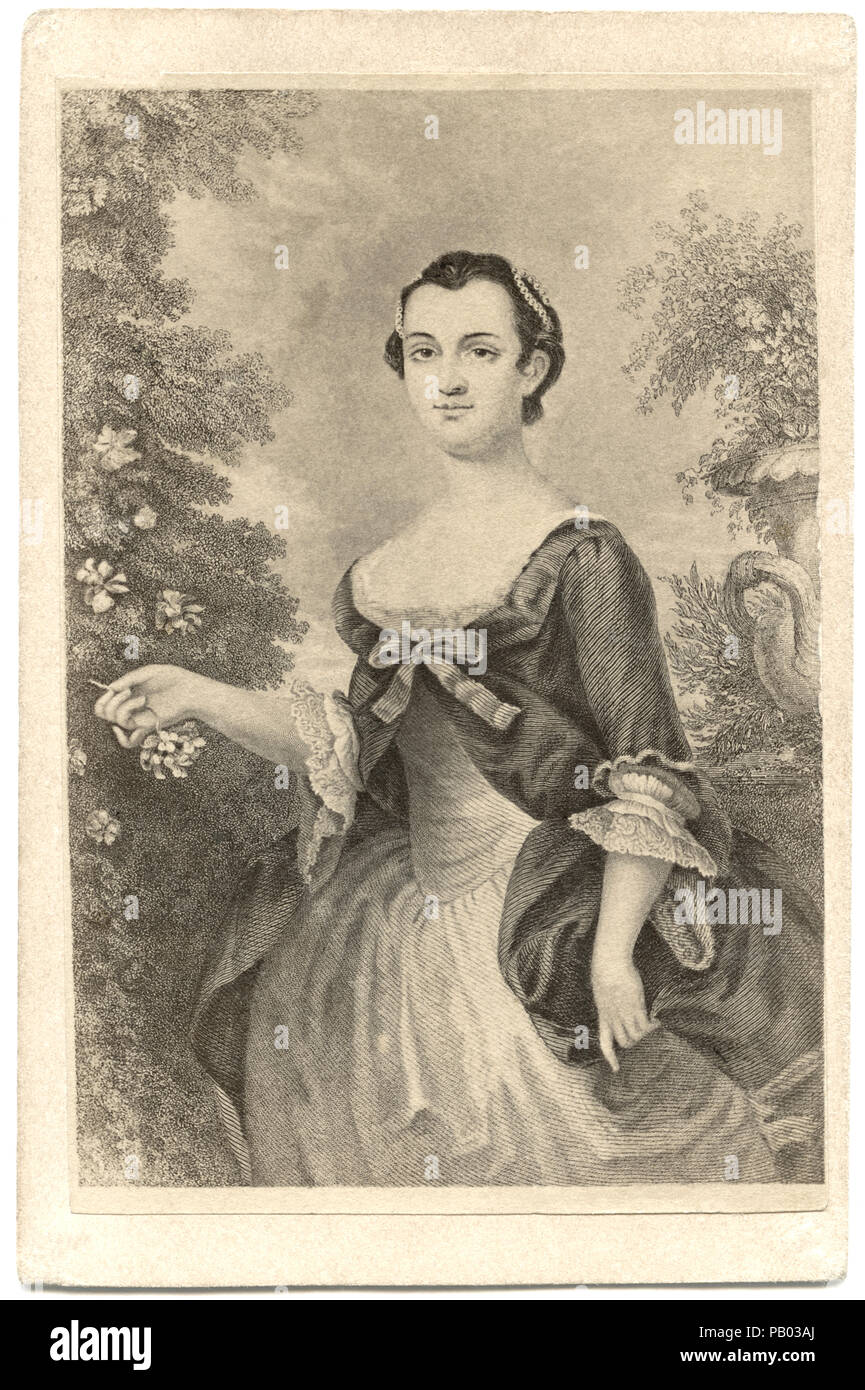 Martha Washington (1731-1802), Ehefrau des ersten US-Präsidenten George Washington, Junger Erwachsener Portrait, Illustration Stockfoto