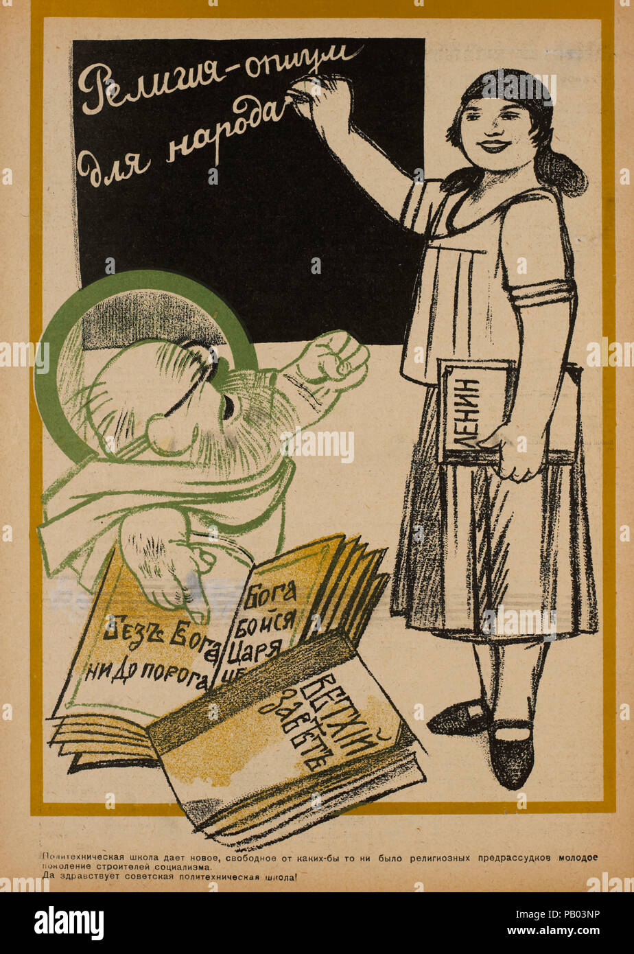 Die sowjetische Propaganda Magazin Interieur, Bezbozhnik u Stanka (Atheist an seine Bank) Zeitschrift, Illustration, 1920 Stockfoto