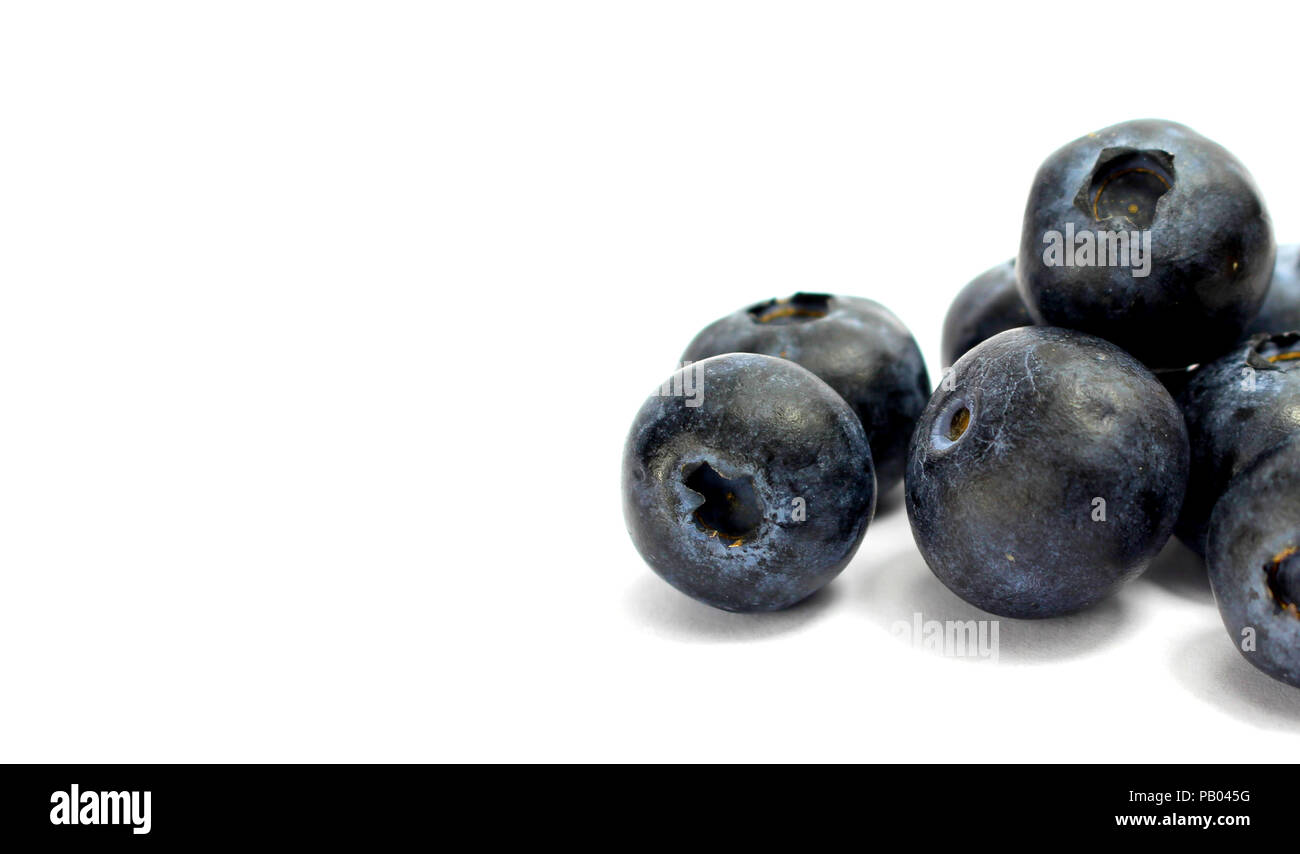 Lecker bluebeeries frisch und süß isoliert auf weißem Hintergrund blueberry Stockfoto