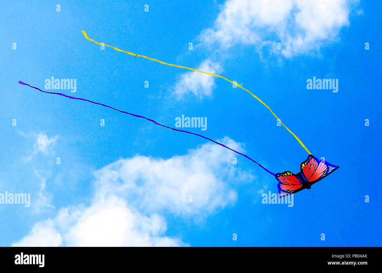 Flying Butterfly Kite, Streamer, Hunstanton Beach, Norfolk, Großbritannien Stockfoto