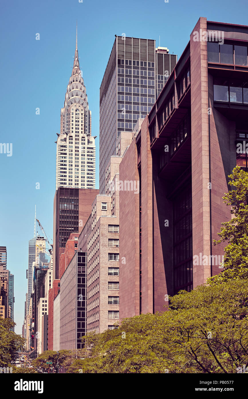 Vintage toned picture of buildings at the East 42nd Street, New York City, USA. Stockfoto