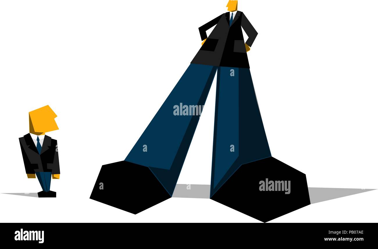 Big Boss Unternehmer schauen Sie auf kleinen unterordnen. Demonstration der Überlegenheit, die über offizielle Behörde, Amtsmissbrauch. Vector Illustration Stock Vektor