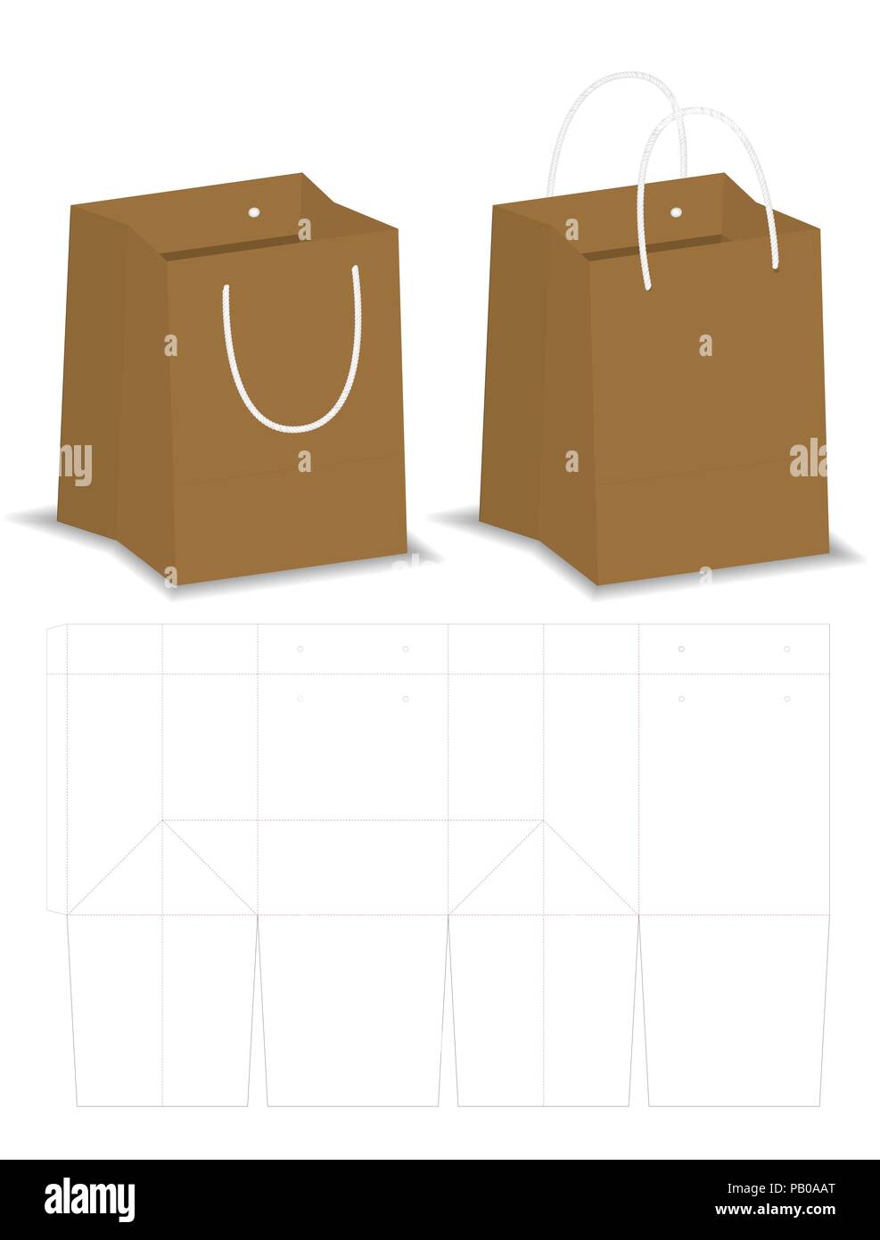 Paper bag Verpackung gestanzte und 3d-Tasche mockup Stock Vektor