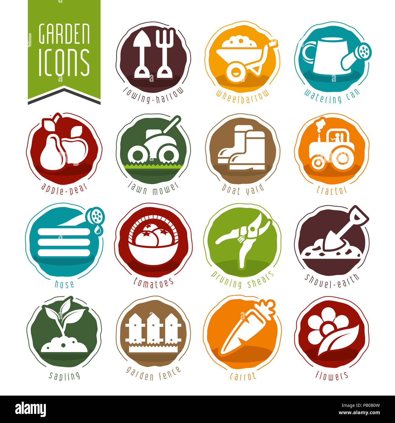 Garten - Bauernhof Icon Set Stockfoto