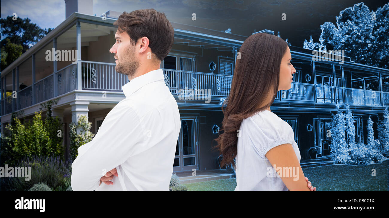 Zusammengesetztes Bild aufgeregt paar nicht miteinander zu reden, nach Kampf Stockfoto