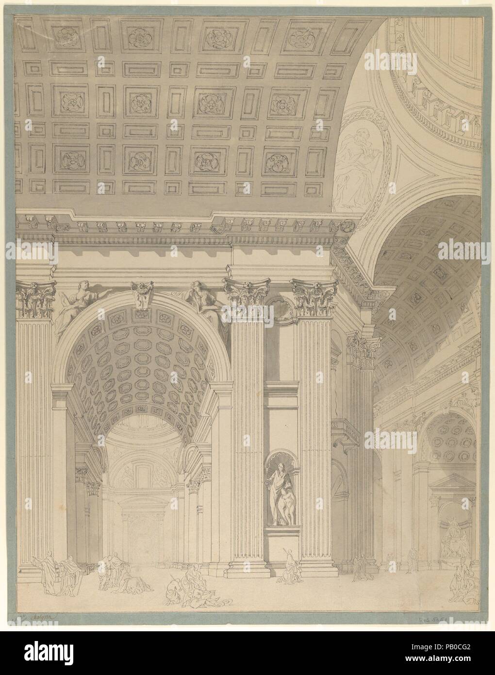 Innenraum von St. Peter Basilika. Künstler: Jean François Chalgrin (Französisch, Paris 1739-1811 Paris). Abmessungen: 22 x 17 3/16 in. (55,9 x 43,7 cm). Datum: 1759-61 (?). Museum: Metropolitan Museum of Art, New York, USA. Stockfoto