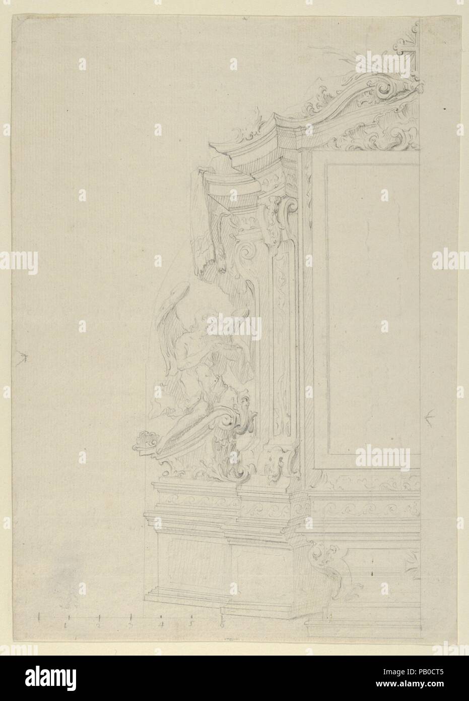 Design für einen Altar. Artist: Anonym, Deutschen, 18. Jahrhundert; Früher zurückzuführen auf Daniel Marot der Ältere (Französisch, Paris 1661-1752 Den Haag); früher, Anonym, italienisch, 18. Jahrhundert zugeschrieben. Maße: Blatt: 11 1/8 x 7 15/16 in. (28,3 x 20,2 cm). Datum: Anfang des 18. Jahrhunderts. Museum: Metropolitan Museum of Art, New York, USA. Stockfoto