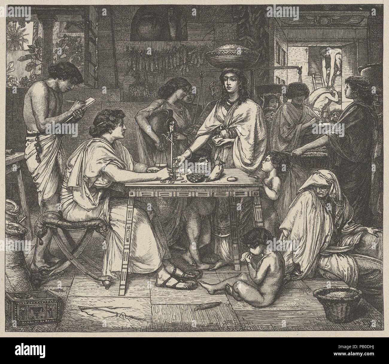 Joseph vertreibt Mais (Dalziels "Bibel Galerie). Artist: Nach Sir Edward John Poynter (British (Frankreich) geboren, Paris 1836-1919 London). Abmessungen: Bild: 6 5/16 x 7 1/4 in. (16×18,4 cm) Indien Blatt: 8 7/16 x 9 1/4 in. (21,5 × 23,5 cm) Berg: 16 7/16 in. × 12 15/16 in. (41,8 × 32,8 cm). Engraver: Dalziel Brüder (British, 1839-1893) aktiv. Drucker: Camden Drücken Sie (Briten, London). Verlag: Scribner und Welford (New York, NY). Datum: 1864-81. Museum: Metropolitan Museum of Art, New York, USA. Stockfoto