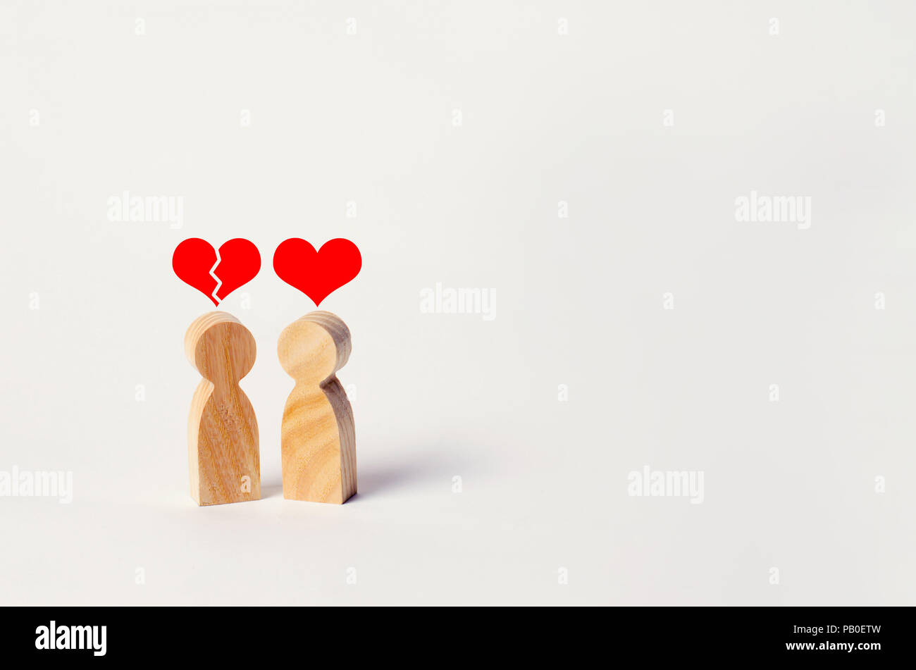 Unerwiderte Liebe. Die Ablehnung der Anerkennung in der Liebe. Die Verweigerung der Beziehungen, Bruch der Beziehungen. Gebrochenes Herz. Schwieriges Verhältnis, erste Liebe, quarr Stockfoto