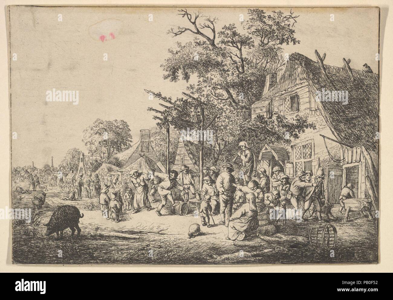 Tanz unter dem Gitter. Artist: Nach: Adriaen van Ostade (Niederländisch, Haarlem Haarlem 1610-1685). Maße: Blatt: 5 1/8 x 7 5/16 in. (13 x 18,6 cm). Datum: 1610-85. Museum: Metropolitan Museum of Art, New York, USA. Stockfoto