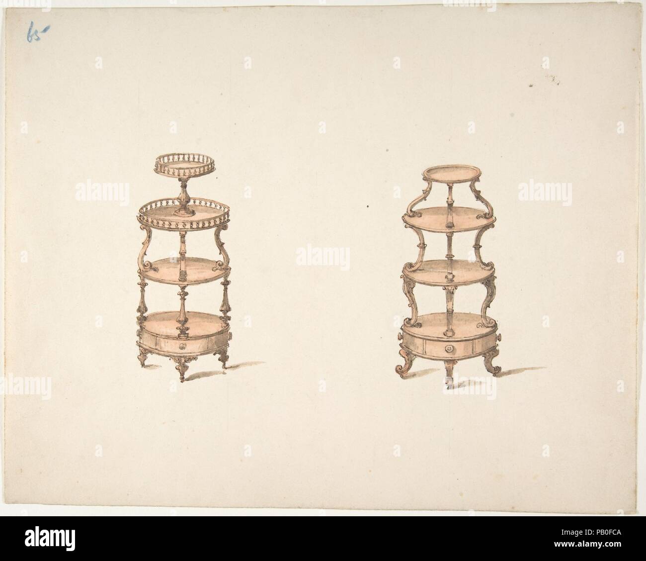 Zwei Whatnots. Artist: Anonyme, Briten, 19. Maße: Blatt: 9 7/16 x 11 7/8 in. (24 x 30,2 cm). Datum: Anfang des 19. Jahrhunderts. Museum: Metropolitan Museum of Art, New York, USA. Stockfoto