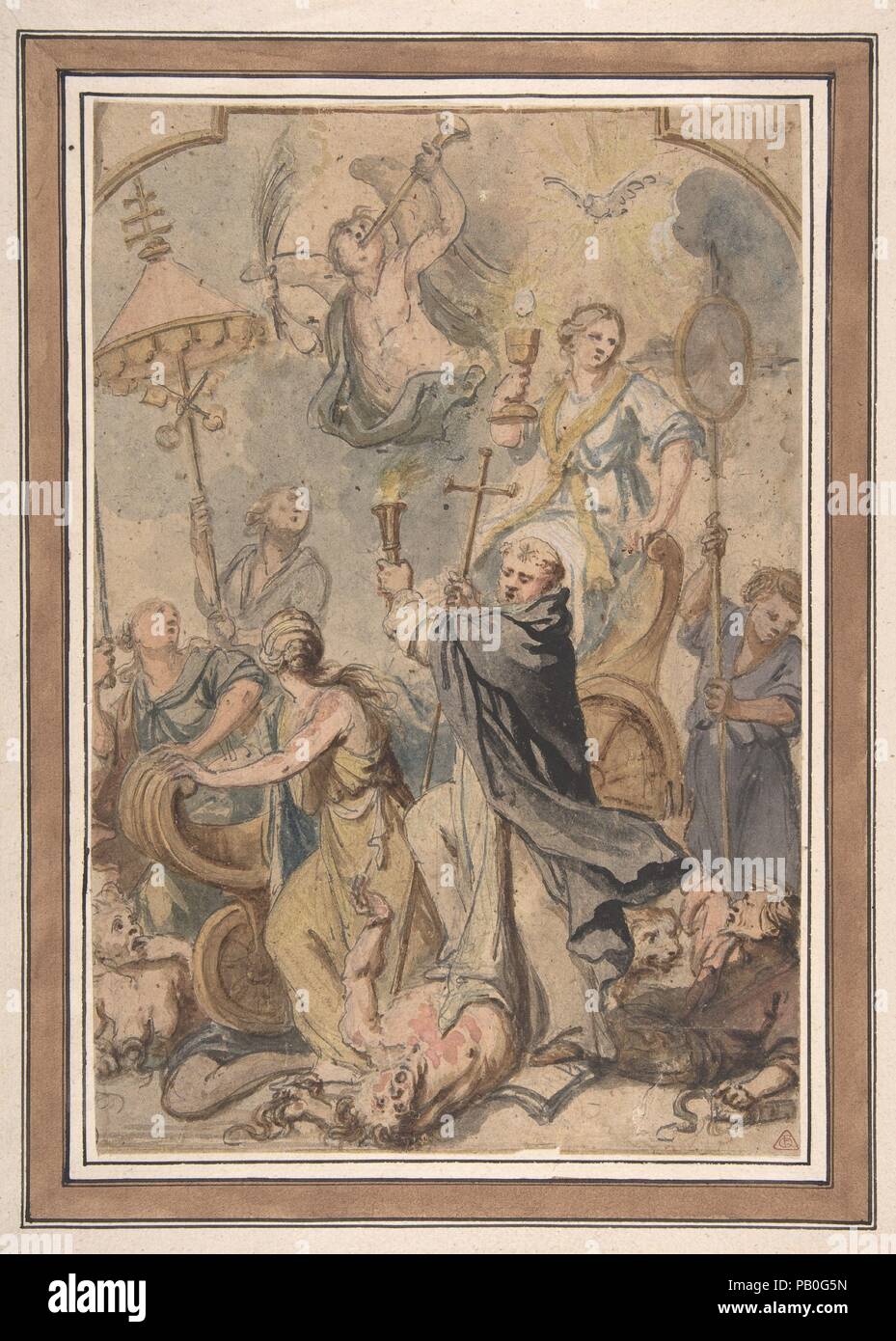 Eine Allegorie der Triumph über die Häresie, mit St. Domenic in den Vordergrund. Artist: Abraham van Diepenbeeck (Flämisch, 's-Hertogenbosch 1596-1675 Antwerpen). Abmessungen: 11 1/2 x 7 11/16 in. (29,2 x 19,6 cm). Datum: 1650-60. Museum: Metropolitan Museum of Art, New York, USA. Stockfoto