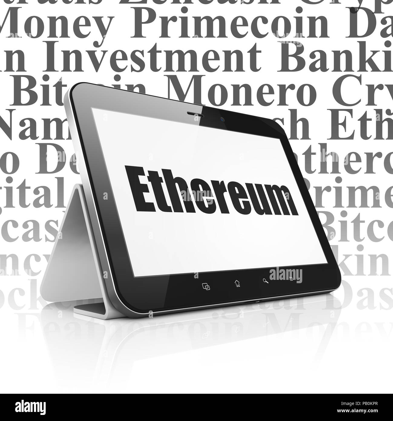 Cryptocurrency Konzept: Tablet Computer mit astraleums auf Anzeige Stockfoto