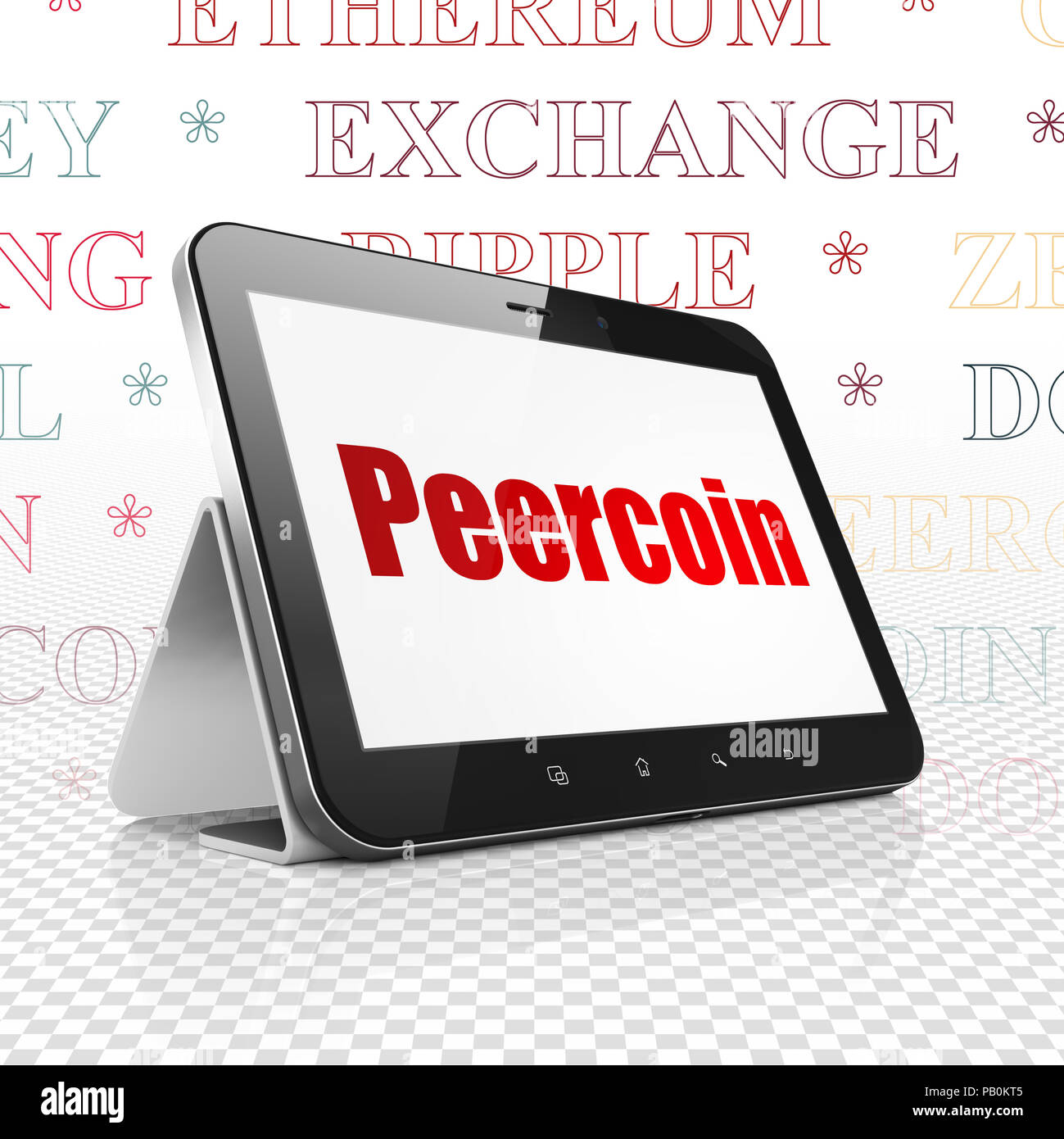 Blockchain Konzept: Tablet Computer mit Peercoin auf Anzeige Stockfoto