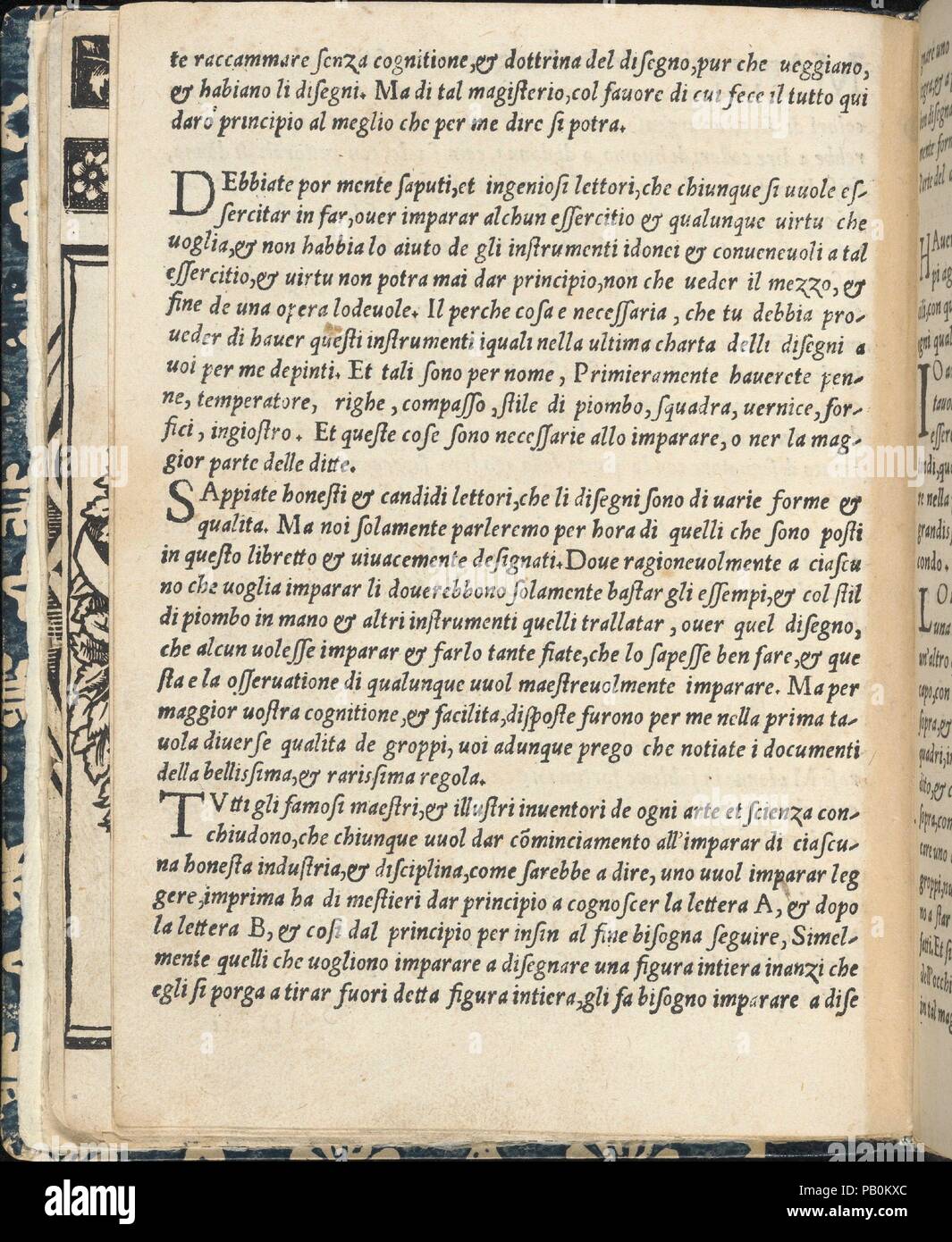 Essempio di recammi, Seite 26 (verso). Autor: Giovanni Antonio Tagliente (Italienisch, Venedig Ca. 1465-1528 Venedig). Maße: Gesamt: 7 13/16 x 6 3/16 x 3/8 in. (19,8 x 15,7 x 1 cm). Herausgeber: Giovanni Antonio di Nicolini da Sabio e i Fratelli (Italienisch, aktive Venedig, Ca. 1522-1545), Venedig. Datum: 1530. Von Giovanni Antonio Tagliente, Italienisch, Venedig geschrieben Ca. 1465-1527 Venedig, veröffentlicht durch Giovanantonio e i Fratelli da Sabbio Venedig. Abschließende Bemerkungen (Fortsetzung) mit Fett und größere initital Buchstaben am Anfang jedes neuen Abschnitts. Museum: Metropolitan Museum of Art, New York, USA. Stockfoto