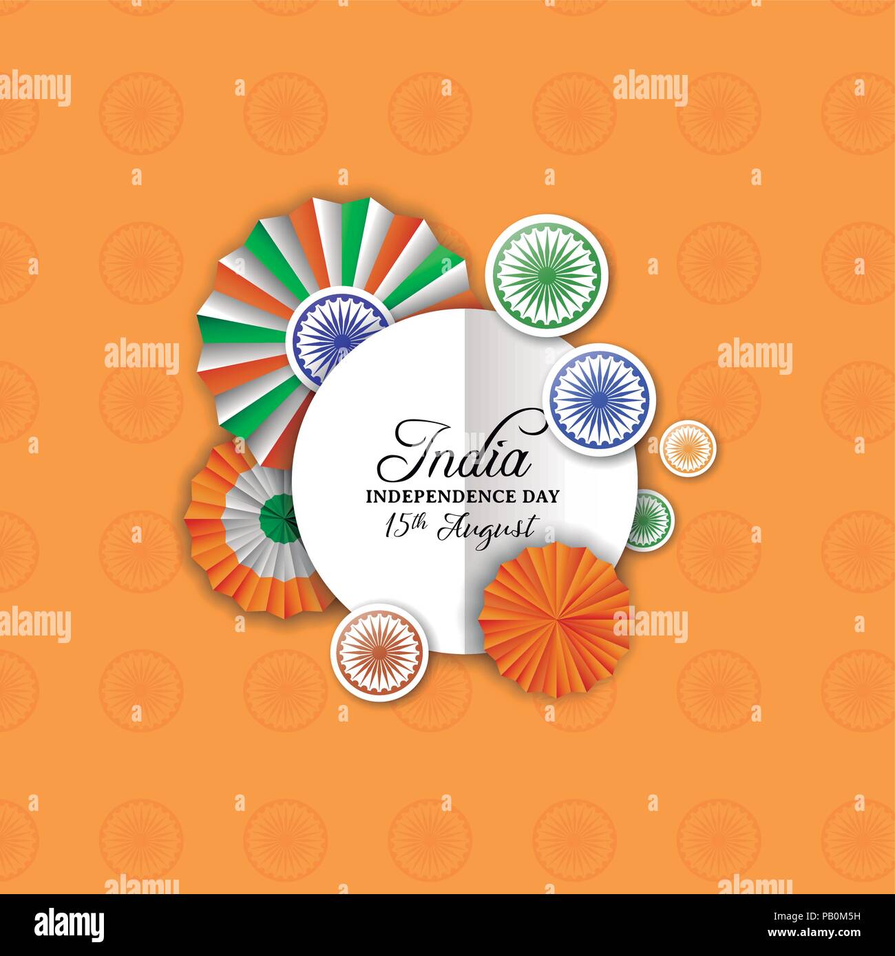 Indien gruss Independence Day Karte. Die indische Trikolore Abzeichen Dekoration im 3D-Stil mit Papier anmelden special event Text zitieren. EPS 10 Vektor. Stock Vektor