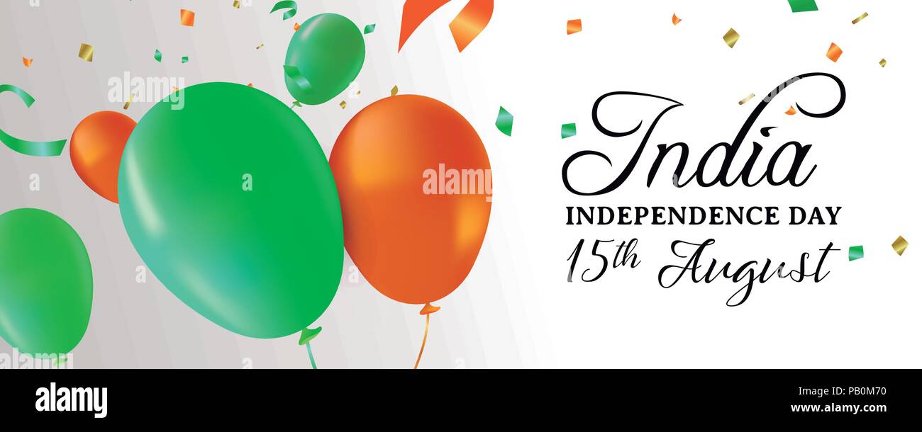 Unabhängigkeit Indiens Tag Web Banner Abbildung. Farbe der Flagge Ballons und Konfetti für besondere 15. August indische Feier. EPS 10 Vektor. Stock Vektor