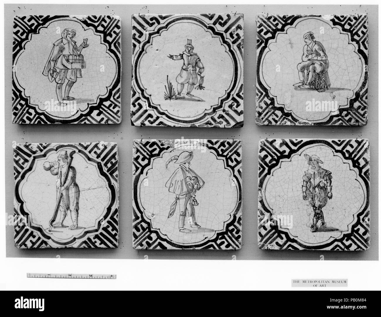 Fliese. Kultur: Niederländisch. Abmessungen: Insgesamt (Kacheln): 5 × 5. (12,7 x 12,7 cm); insgesamt (gesamte Panel): 26 1/2 x 21 1/2 in. (67,3 × 54,6 cm). Datum: 1620-40. Museum: Metropolitan Museum of Art, New York, USA. Stockfoto