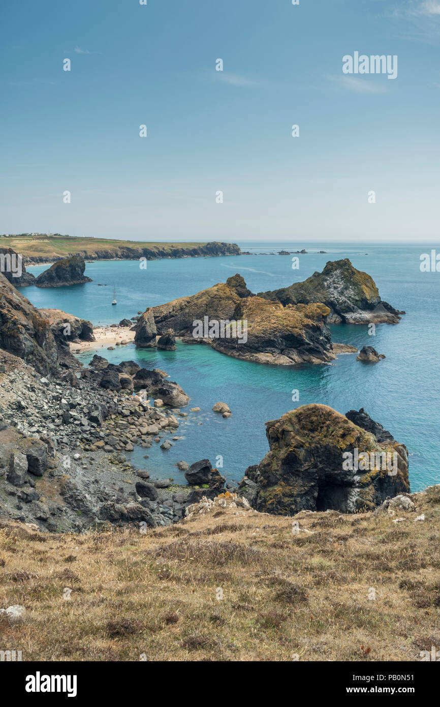 Sommer in Cornwall Küste - das Gehen an Kynance Cove auf der Lizard Halbinsel, Großbritannien Stockfoto