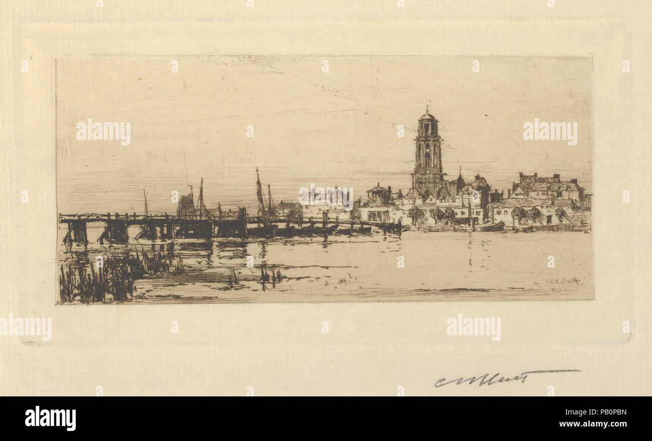 Deveneter (Skizze). Künstler: Charles Adams Platt (American, New York 1861-1933). Abmessungen: Platte: 2 1/4 x 5 1/16 in. (5,7 x 12,9 cm): 3 x 5 3/4 in. (7,6 x 14,6 cm). Datum: 1885. Museum: Metropolitan Museum of Art, New York, USA. Stockfoto