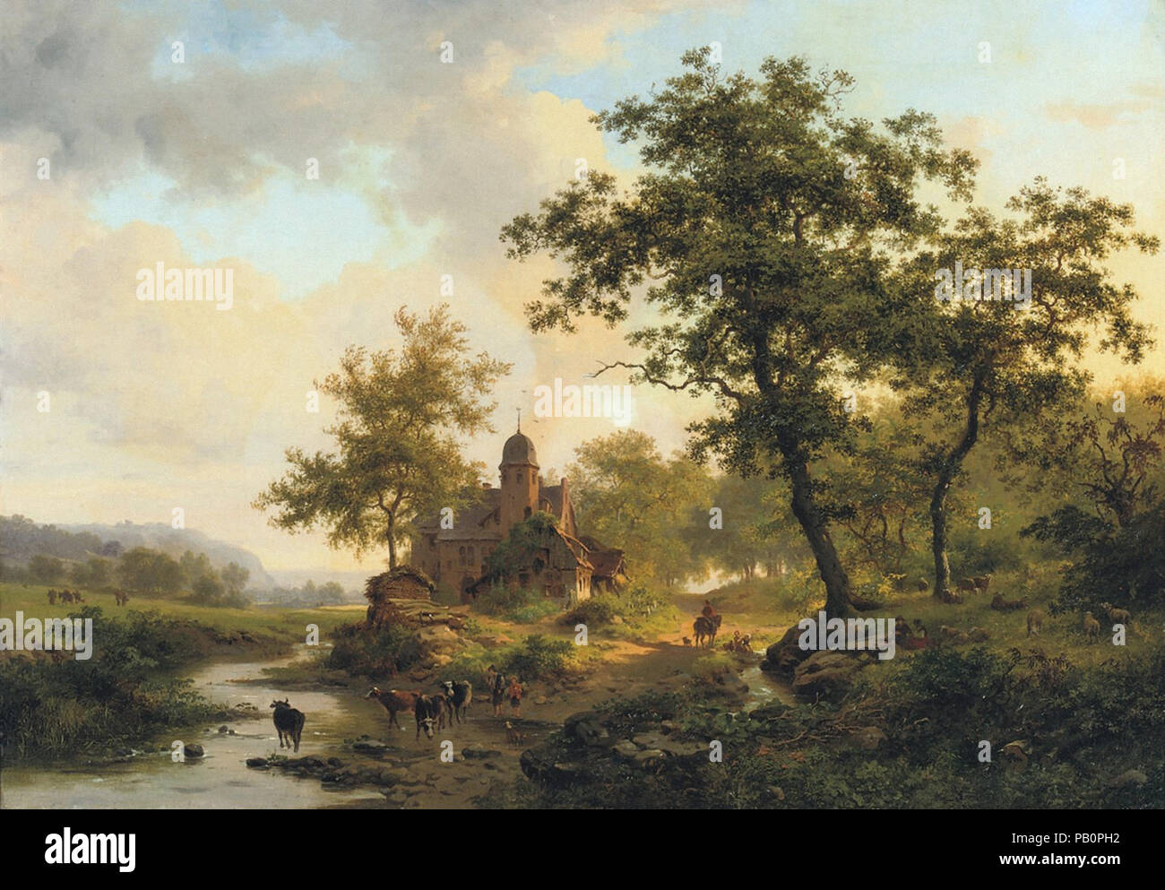 Kruseman Frederik Marinus - Rinder trinken aus einem Datenstrom in einem Sommer Landschaft Stockfoto
