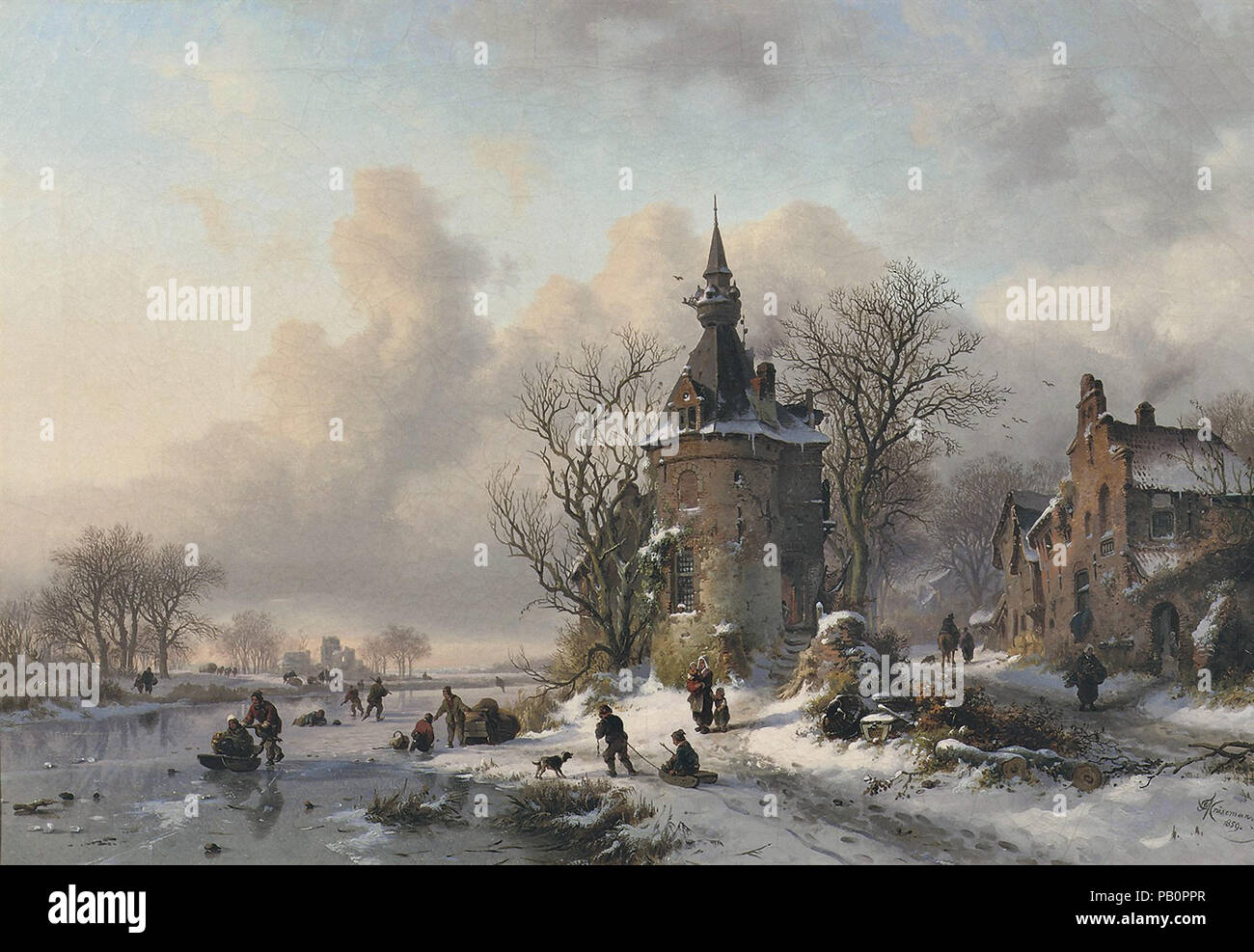 Kruseman Frederik Marinus - Winterlandschaft mit Skater in der Nähe einer Burg 1. Stockfoto