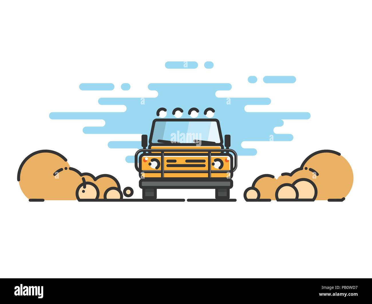Dünne Linie flache Ausführung von Auto. Jeep in motion auf Safari Reise. Moderne flache Bauform dünne Linie Banner. Vector EPS 10. Stock Vektor