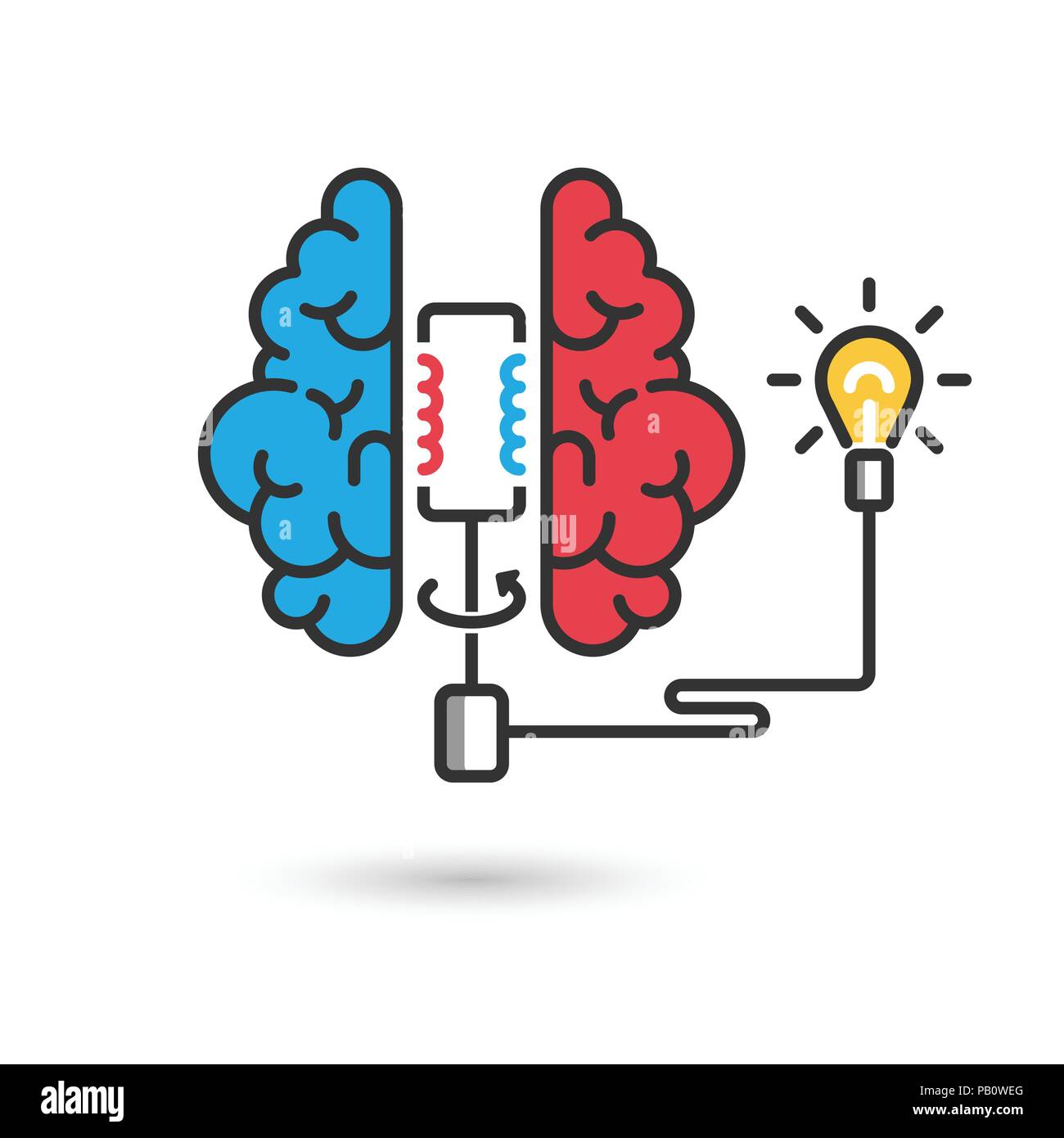 Kreative Gehirn Symbol Konzept für business Abbildung. Gehirn mit elektrischen Generator und Glühlampe. Moderne flache Bauform dünne Linie Banner. Vector EPS 10. Stock Vektor