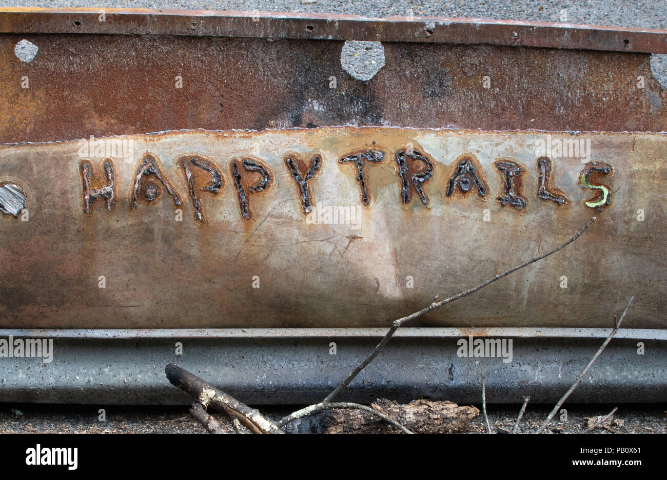 Happy Trails rostigen Schild Stockfoto