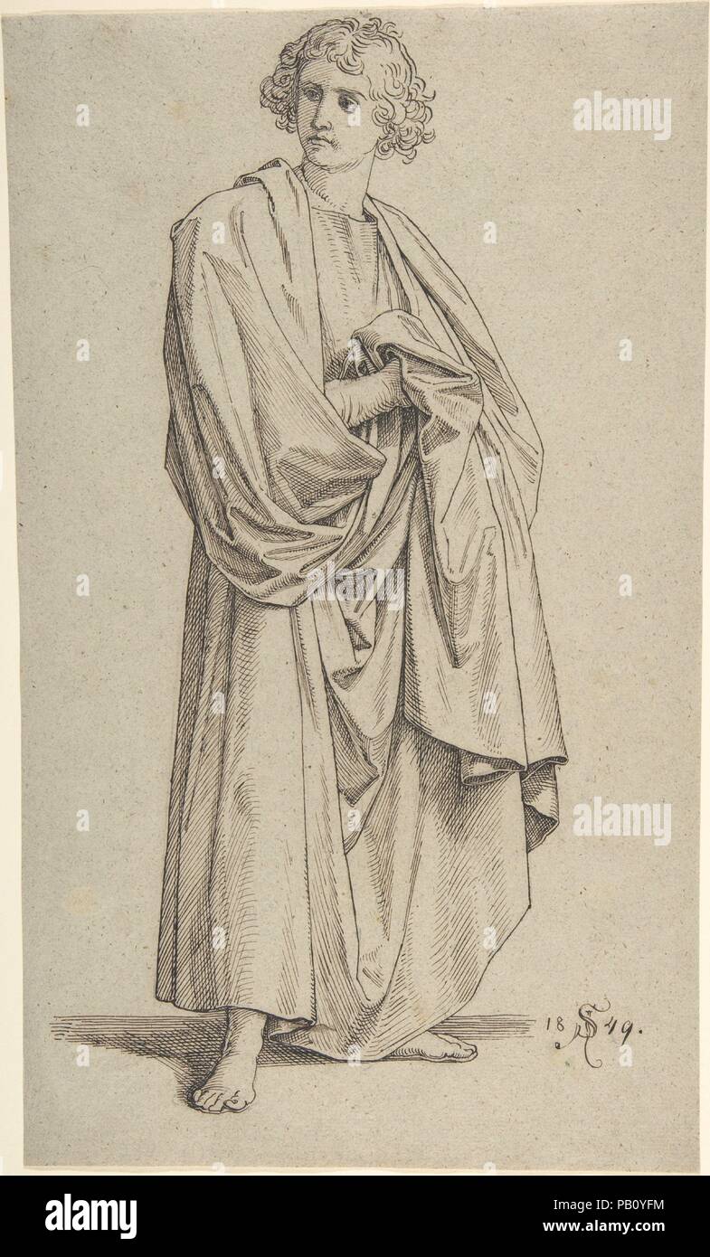 Studie eines männlichen Figur. Artist: Julius Schnorr von Carolsfeld (Deutsch, Leipzig 1794-1872 Dresden). Maße: Blatt: 13 3/4 x 8 1/4 in. (35 x 21 cm). Datum: 1849. Museum: Metropolitan Museum of Art, New York, USA. Stockfoto