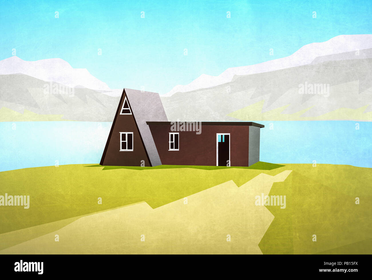 Haus/Hütte in Berglandschaft - Abbildung Stockfoto