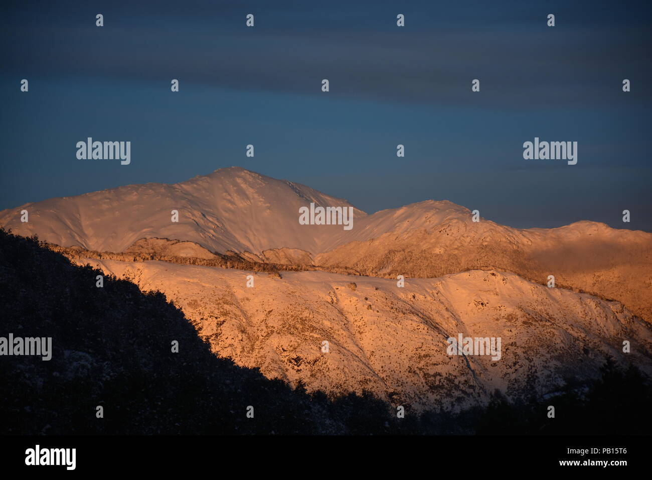 Futaleufu berge Sonnenuntergang Patagonien Carretera Austral in Chile Stockfoto