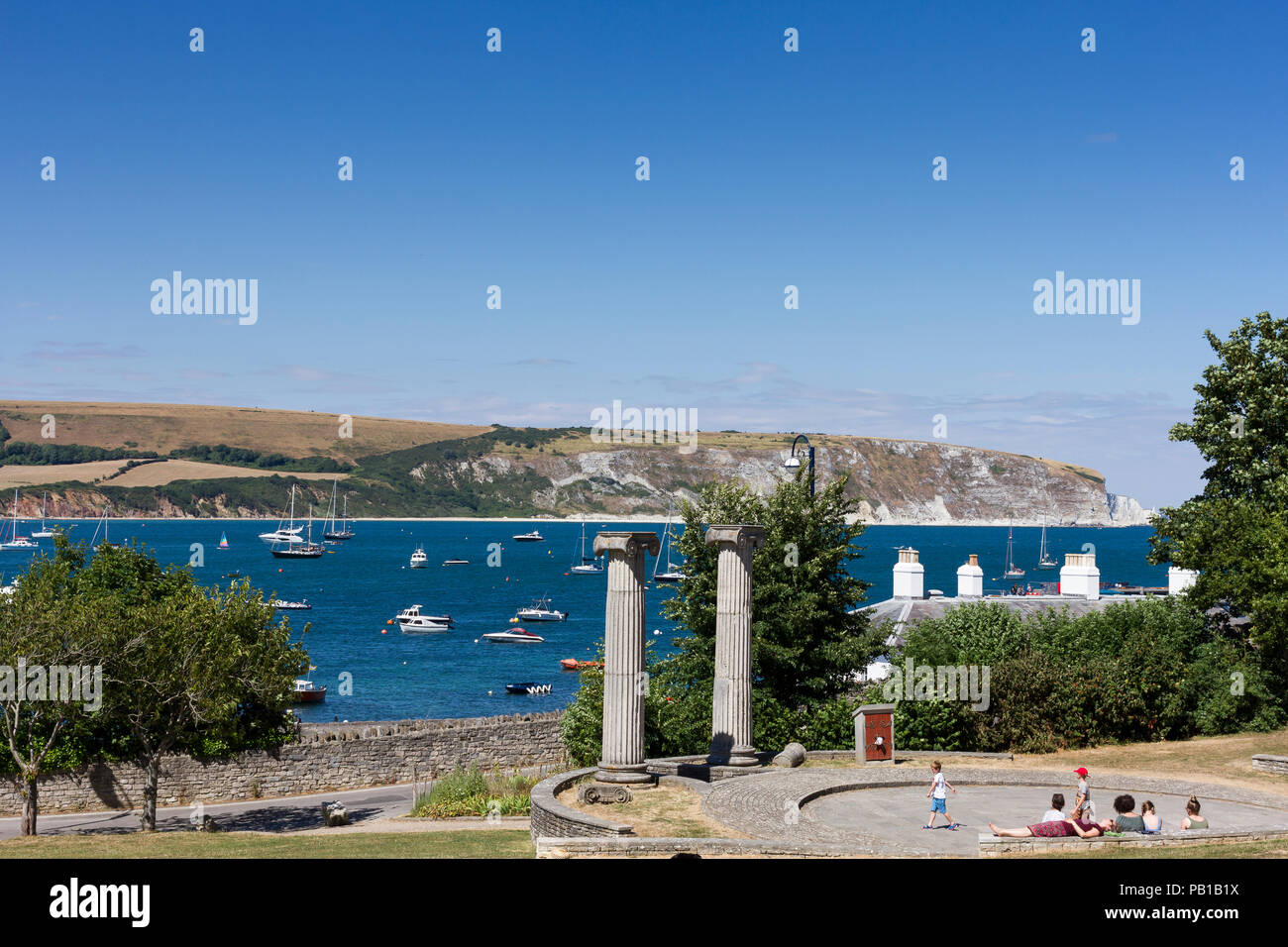 Swanage auf der Jurassic Coast im Sommer, Dorset, Großbritannien Stockfoto