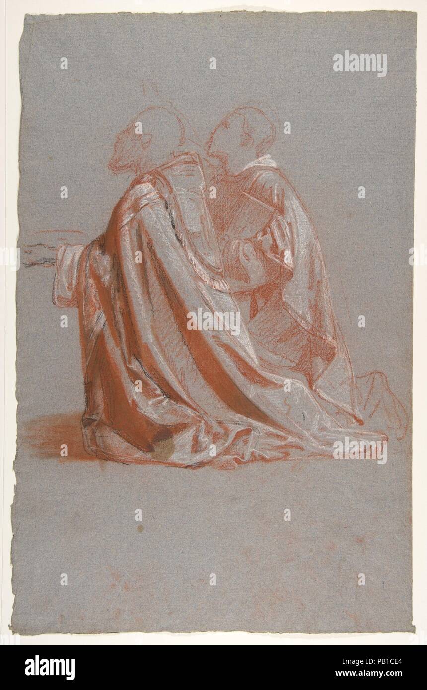 Zwei Bischöfe (untere Register; Studie für die Wandmalereien in der Kapelle Saint Remi, Sainte-Clotilde, Paris, 1858). Artist: Isidore Pils (Französisch, Paris 1813/15-1875 Douarnenez). Abmessungen: 18 13/16 x 12 1/8 in. (47,8 x 30,7 cm). Datum: 19. Museum: Metropolitan Museum of Art, New York, USA. Stockfoto