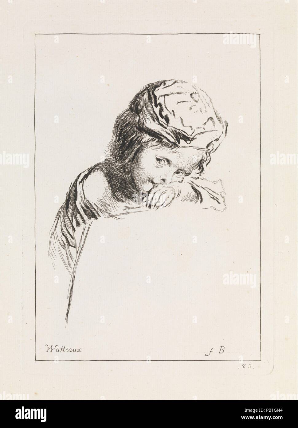 Zahlen de Differents caracteres de Paysages. . . Volume I Künstler: Antoine Watteau (Französisch, Valenciennes 1684-1721 Nogent-sur-Marne). Abmessungen: Insgesamt: 20 1/4 x 14 3/16 x 2 3/16 in. (51,5 x 36 x 5,5 cm). Herausgeber: Girard Audran (Französisch, Lyons 1640-1703 Paris); François I Chéreau (Französisch, Blois 1680-1729 Paris). Datum: 1726. Museum: Metropolitan Museum of Art, New York, USA. Stockfoto