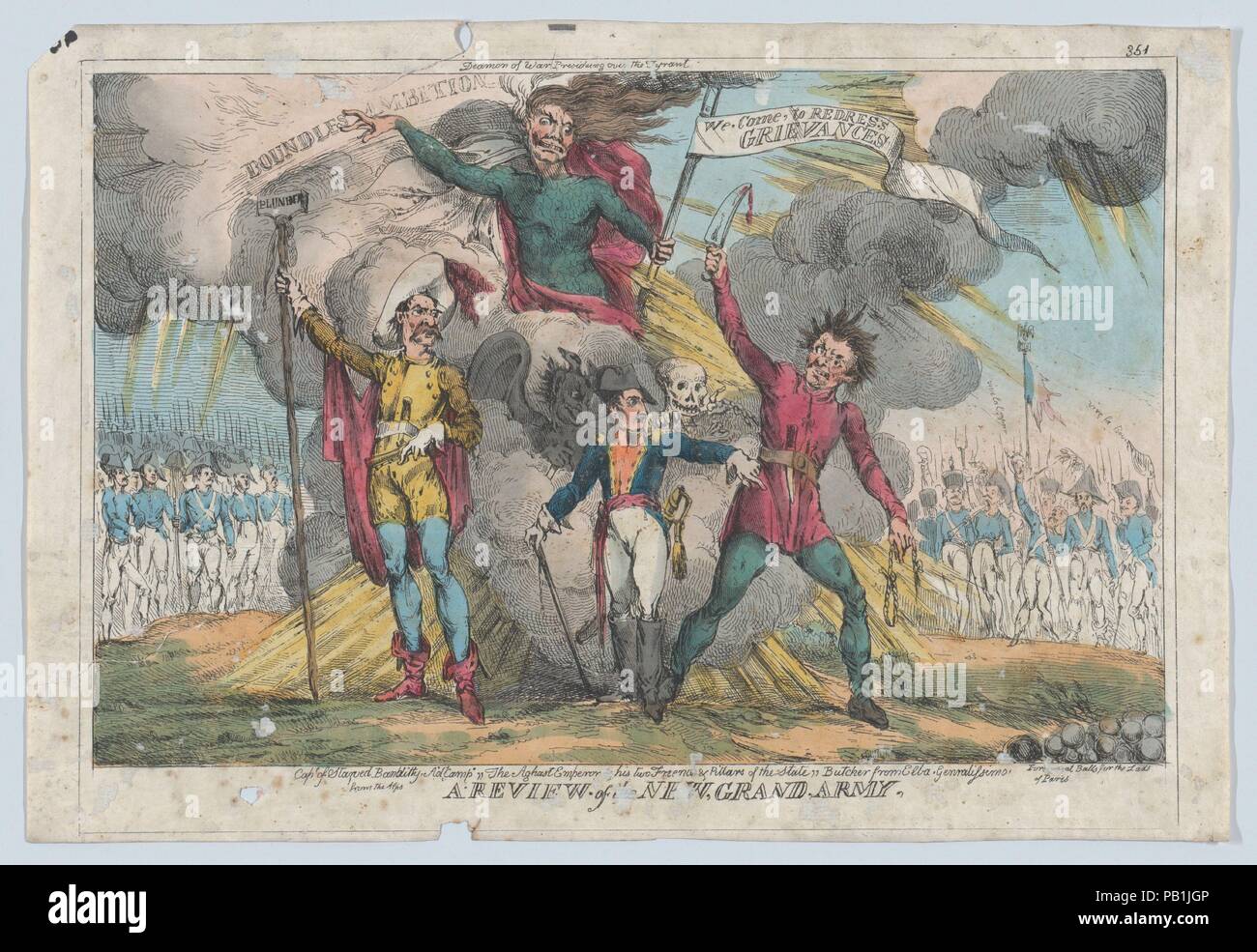 Eine Überprüfung des Neuen Grand Armee. Künstler: William Heath ('Paul Hebeln") (British, 1795-1840 London Hampstead). Maße: Blatt: 9 1/8 x 13 3/8 in. (23,2 × 34 cm). Betrifft: Napoléon Bonaparte (Französisch, Ajaccio 1769-1821 St. Helena); Joachim Murat (Französisch, 1767-1815). Datum: 1815. Museum: Metropolitan Museum of Art, New York, USA. Stockfoto